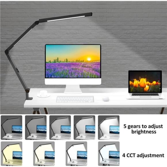 LED Desk Lamp with Clamp, Architect Desk Lamp with Dual Light and Adjustable - Picture 5 of 7